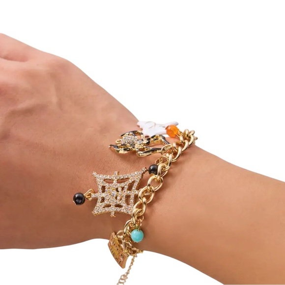 Halloween Charm Bracelet on Gold Chain | Super Cute | Spooky, Ghost, Spider Web - Picture 7 of 7